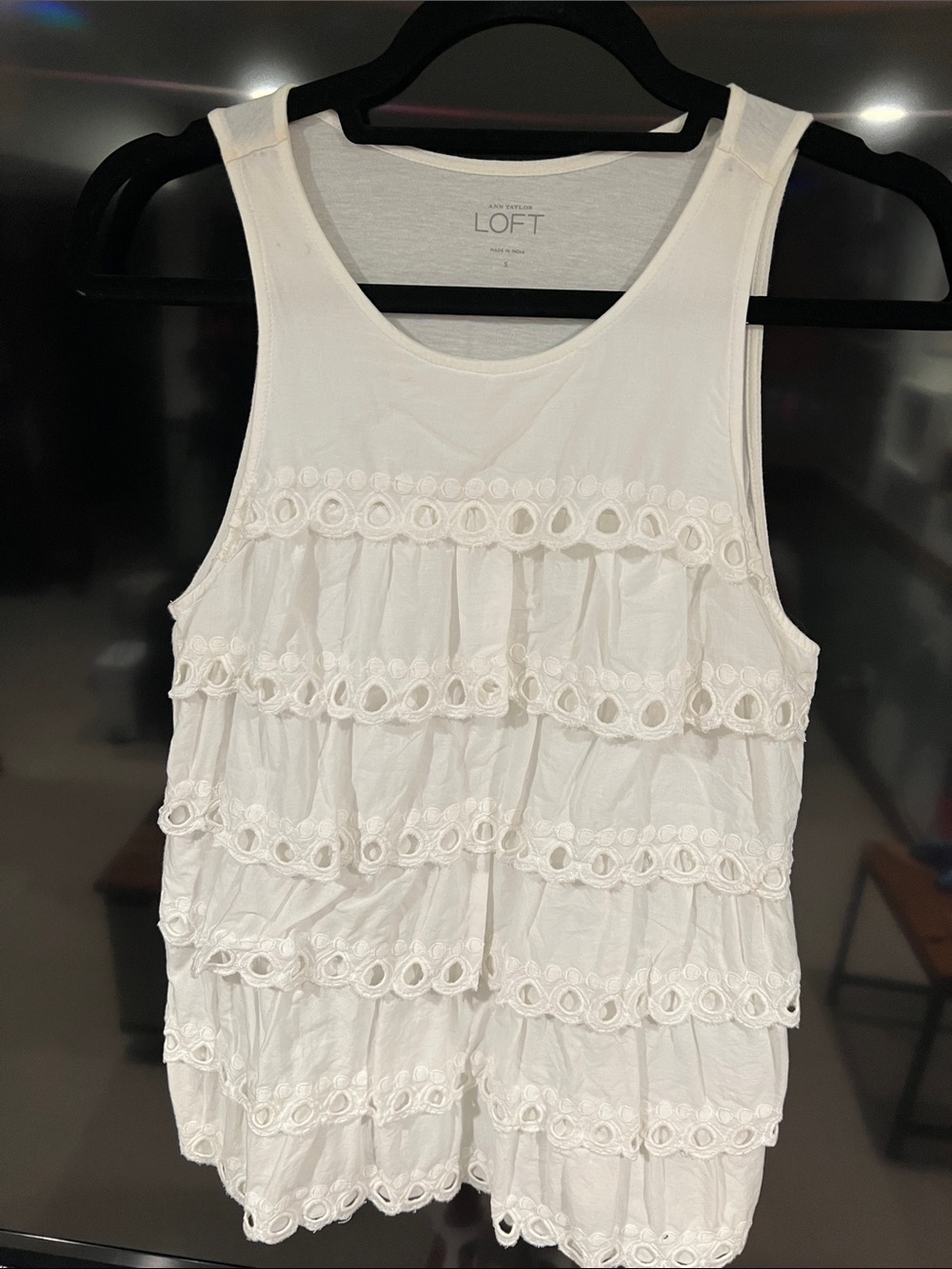 LOFT White Eyelet Tiered Ruffle Tank Top